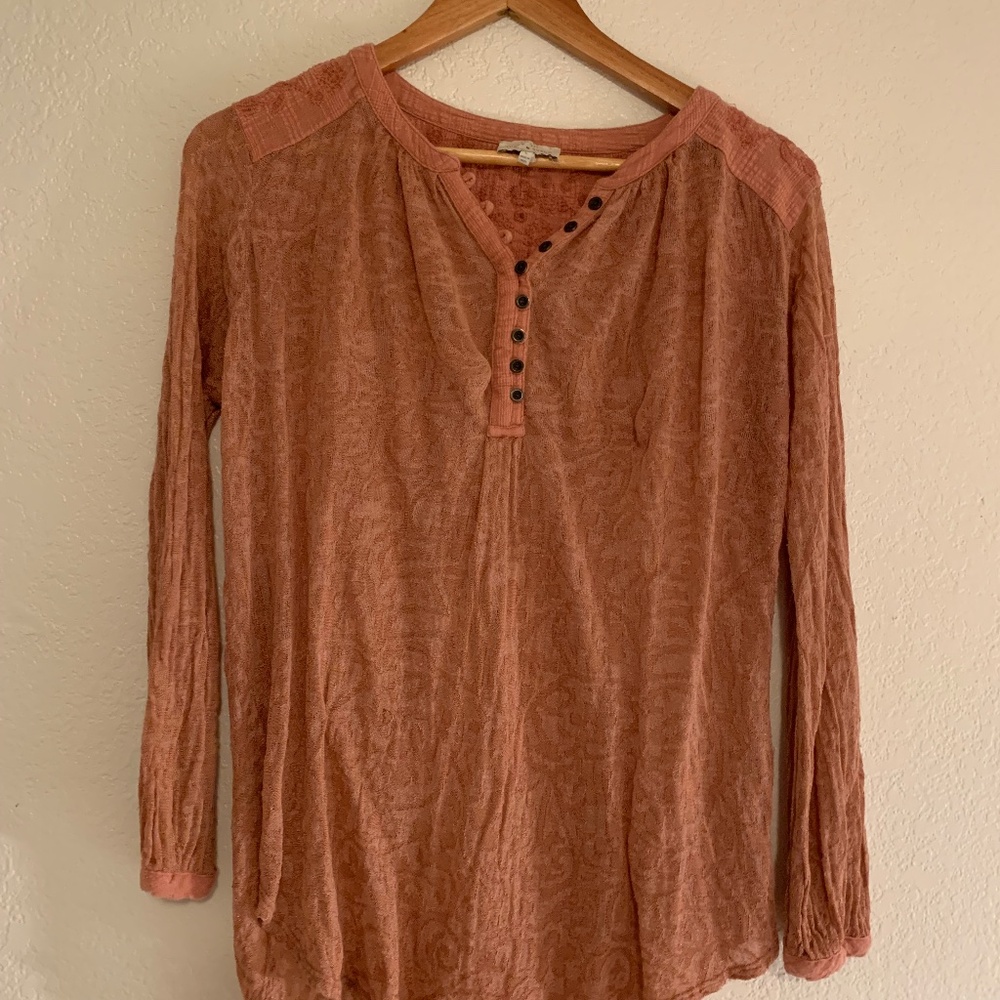 Lucky Brand Long Sleeve Gauze Mix Henley | L